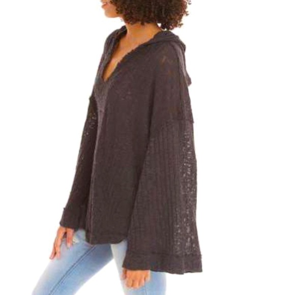 FREE PEOPLE Baja Babe Hooded Hacci Sweater NWT Size Small Washed Black - Picture 5 of 8